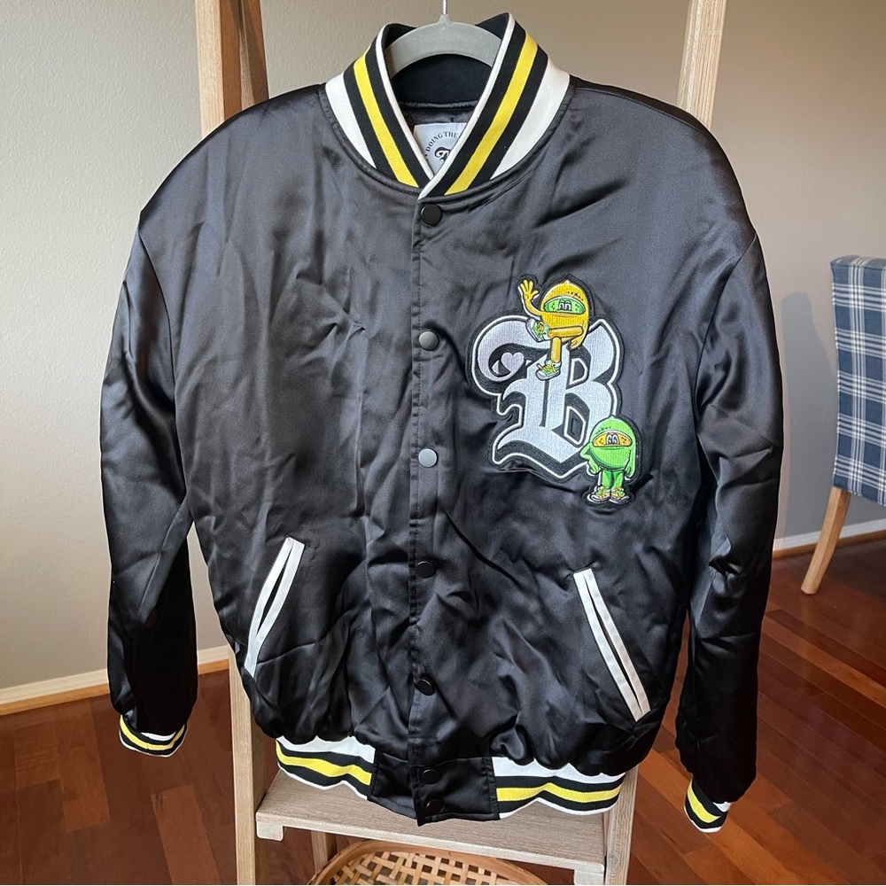 Starry&Bella Dona Collab Capsule Collection Satin Black Bomber Jacket.80’s Party